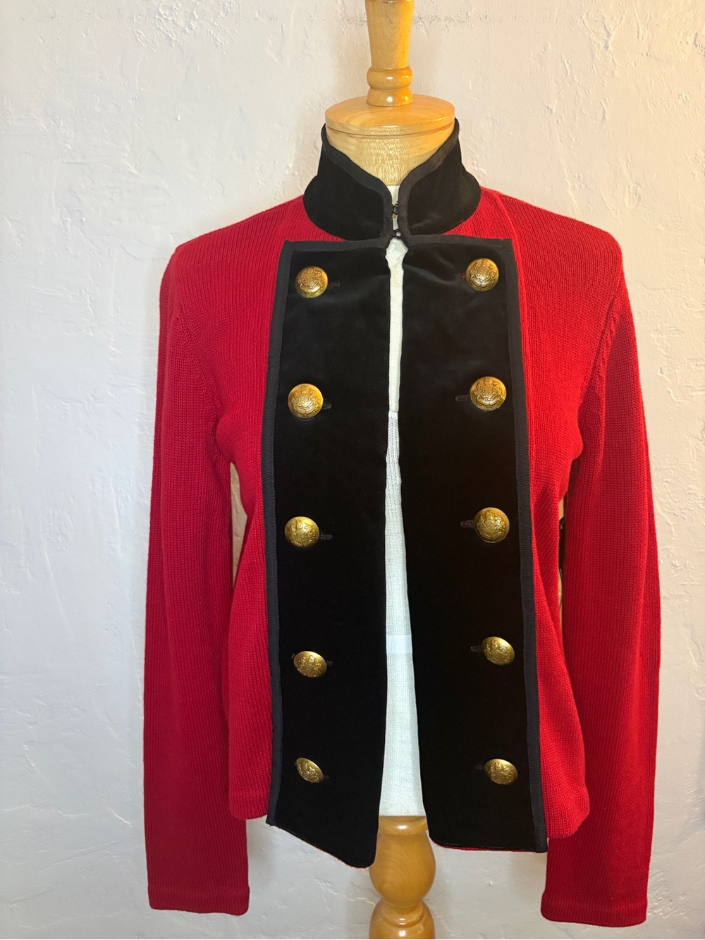 Ralph Lauren red cotton velvet gold buttons knit calvary military cardigan nwt